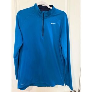 Nike Dri-FIT Mens 1/4 Zip Running Top Blue Long Sleeve Pullover Size L